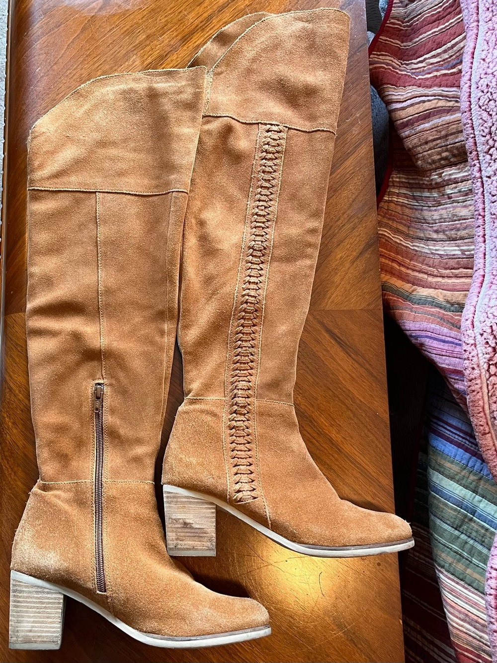Matisse Tan Suede Over-the-Knee Boots with Braided Side Detail